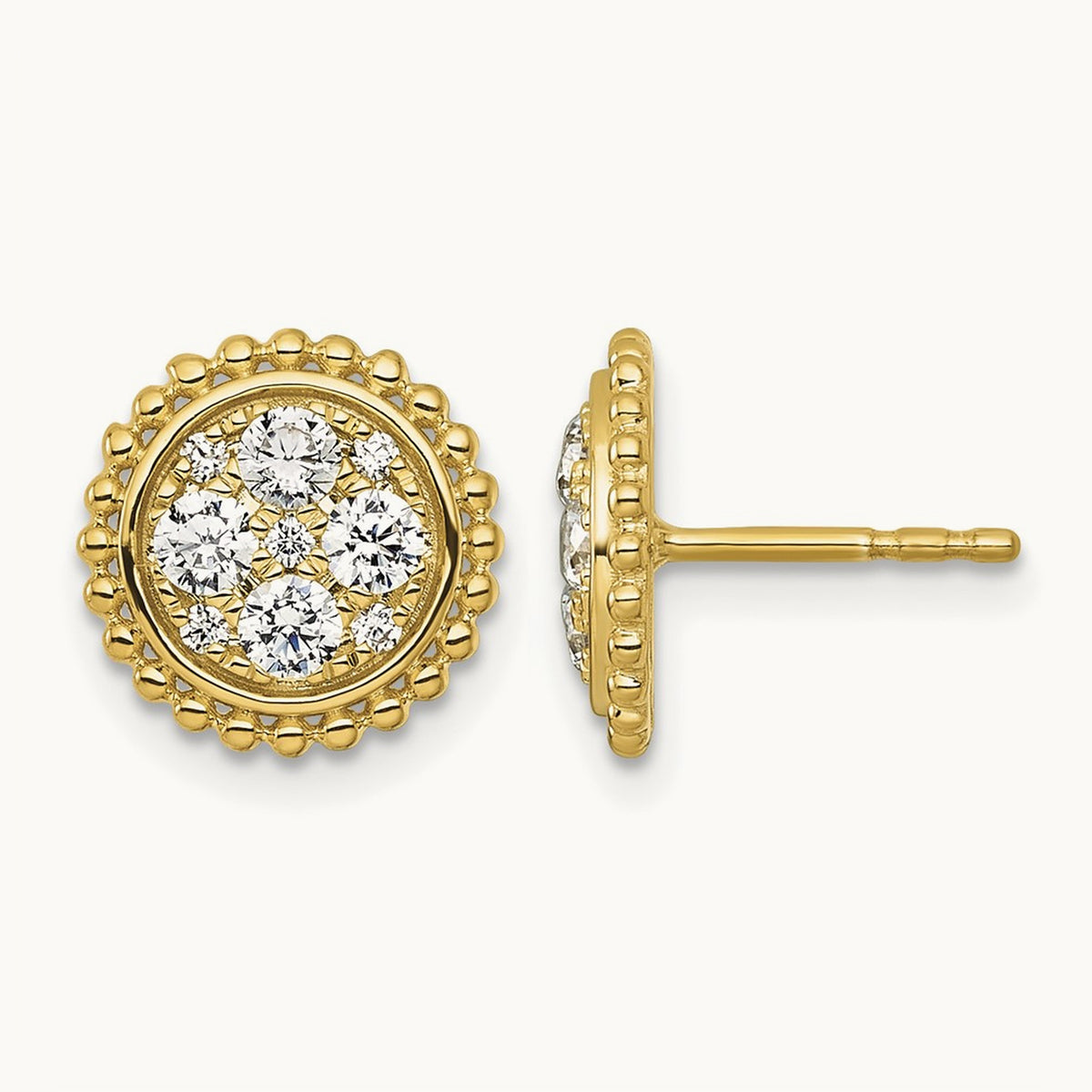 Cluster Post Earrings, 0.75 ct tw Lab-Grown Diamond — 14K Yellow Gold