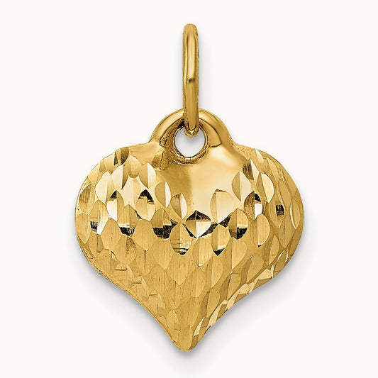 Polished and Textured 3-D Heart Pendant — 14mm