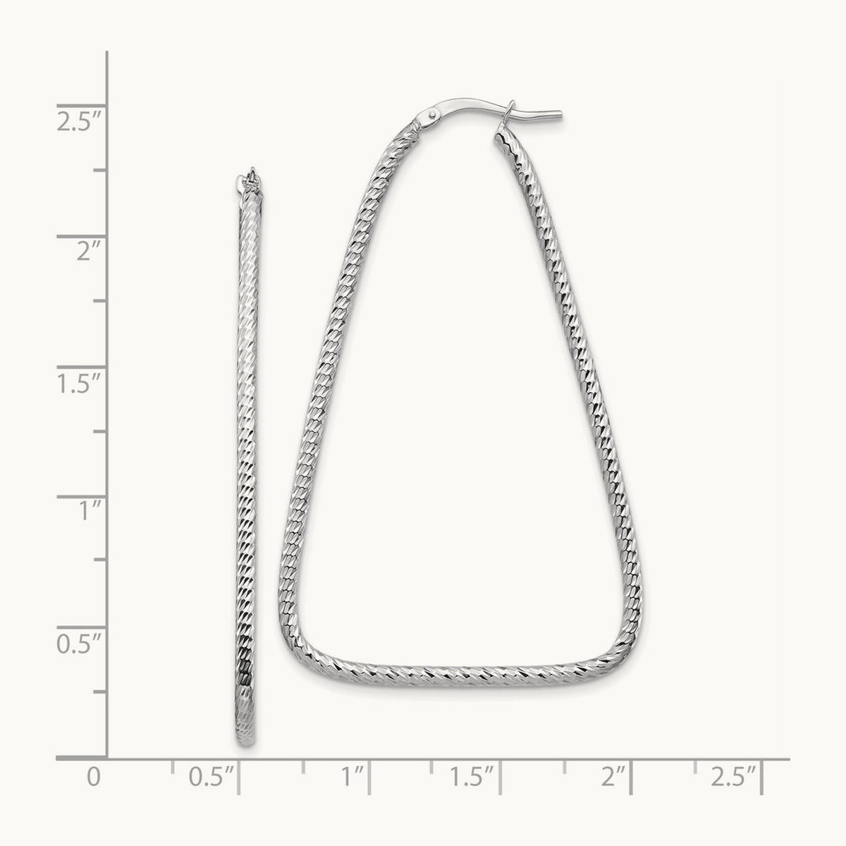 Polished & Diamond-cut Double Triangle Hoop Earrings — 14K White Gold