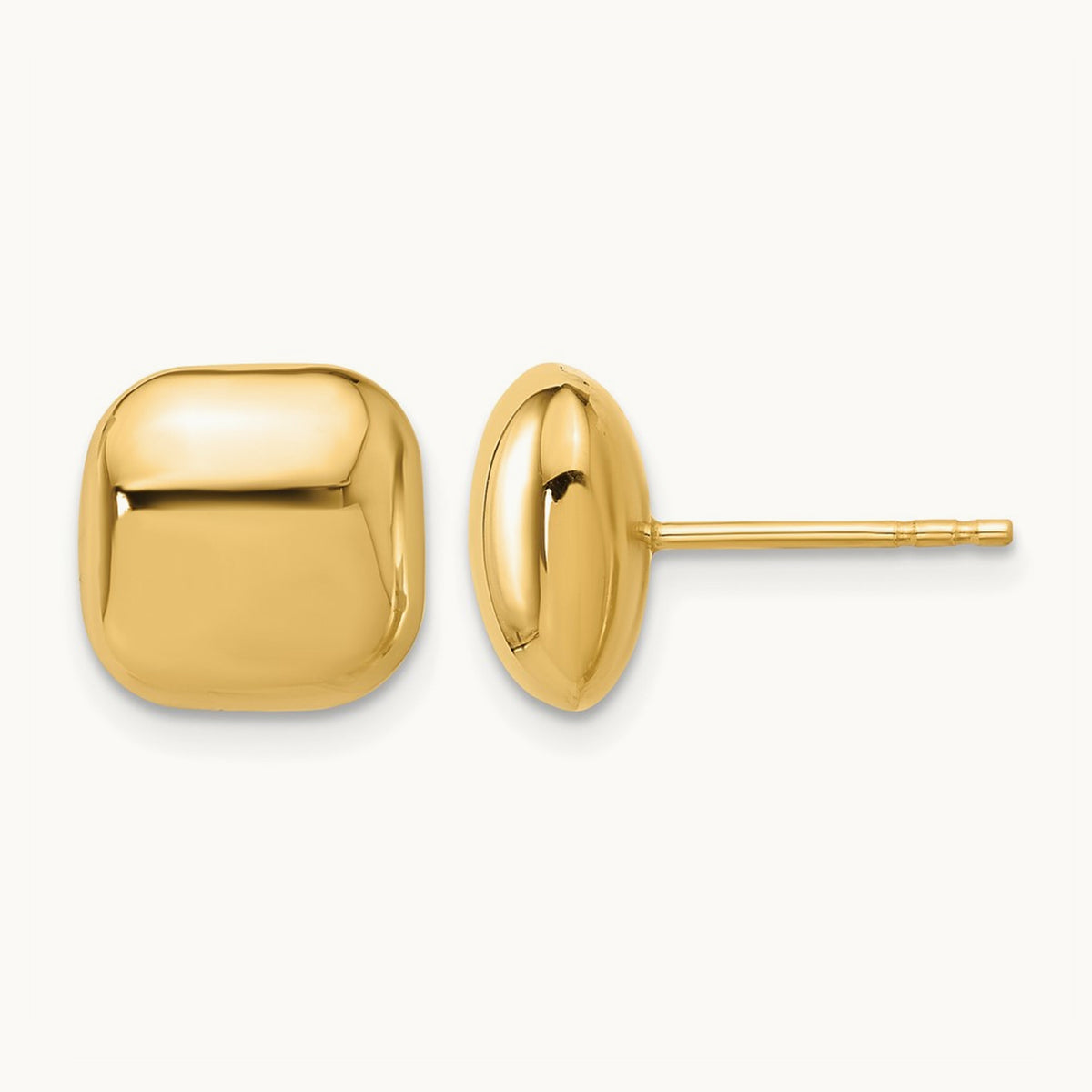 Polished Puffed Square Post Earrings — 14K Yellow Gold