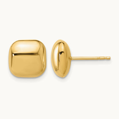 Polished Puffed Square Post Earrings — 14K Yellow Gold