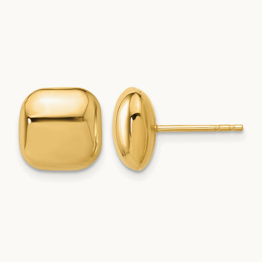 Polished Puffed Square Post Earrings — 14K Yellow Gold