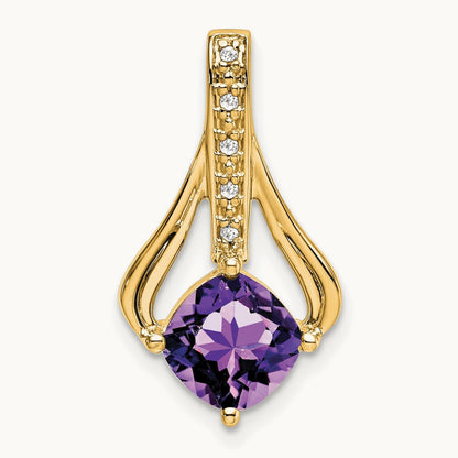 Amethyst and Diamond Pendant — 14K Yellow Gold