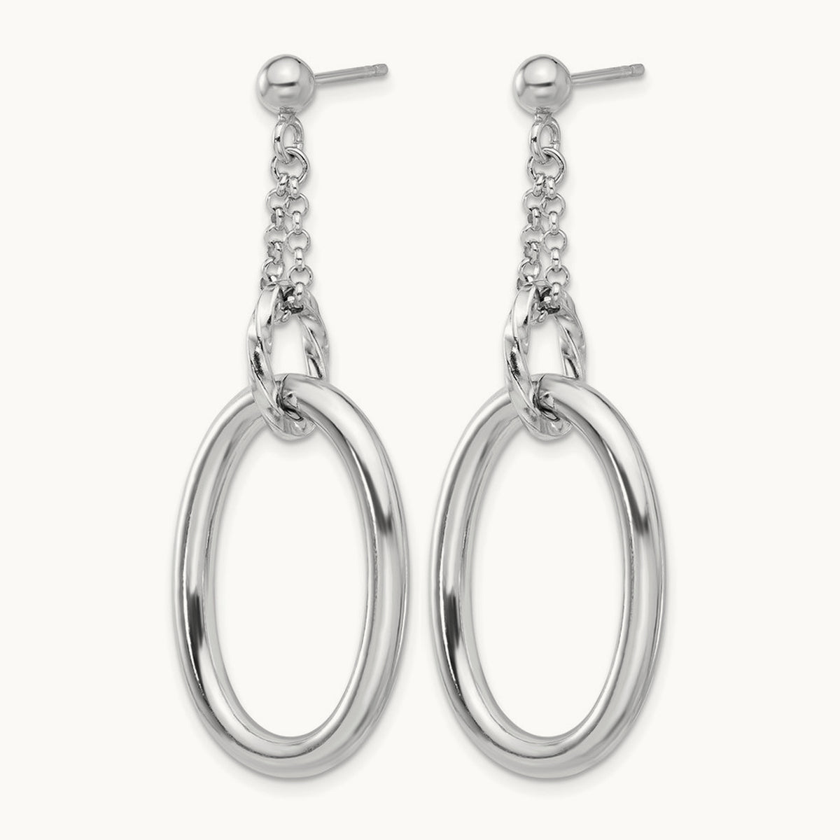 Rh-plated Oval Post Dangle Earrings, Sterling Silver — Leslie's