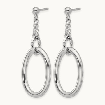 Rh-plated Oval Post Dangle Earrings, Sterling Silver — Leslie's