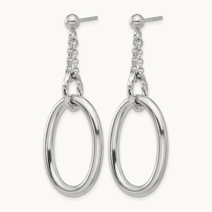 Rh-plated Oval Post Dangle Earrings, Sterling Silver — Leslie's