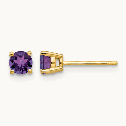 Amethyst Earrings, 4mm, 14K