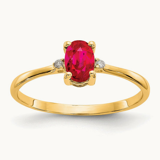 Diamond & Ruby Birthstone Ring — 14K Yellow Gold, 6
