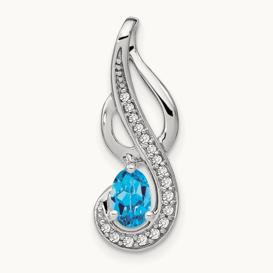 Blue Topaz and Diamond Swirl Pendant, 14K White Gold
