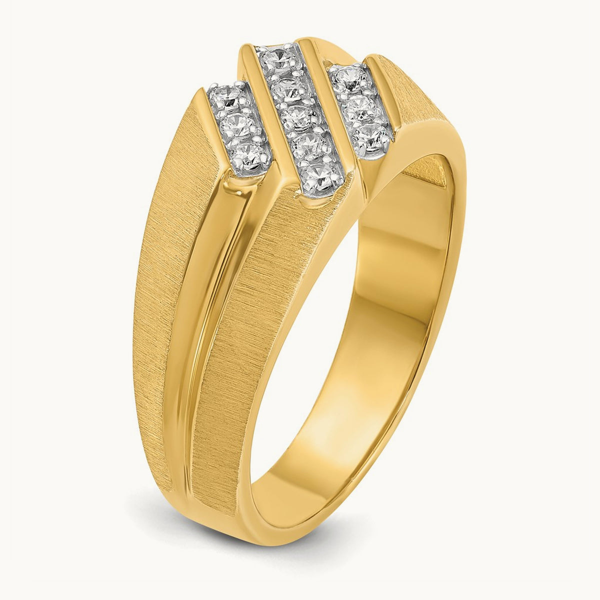 IBGoodman Men's Polished Satin and Grooved Diamond Ring, 14K