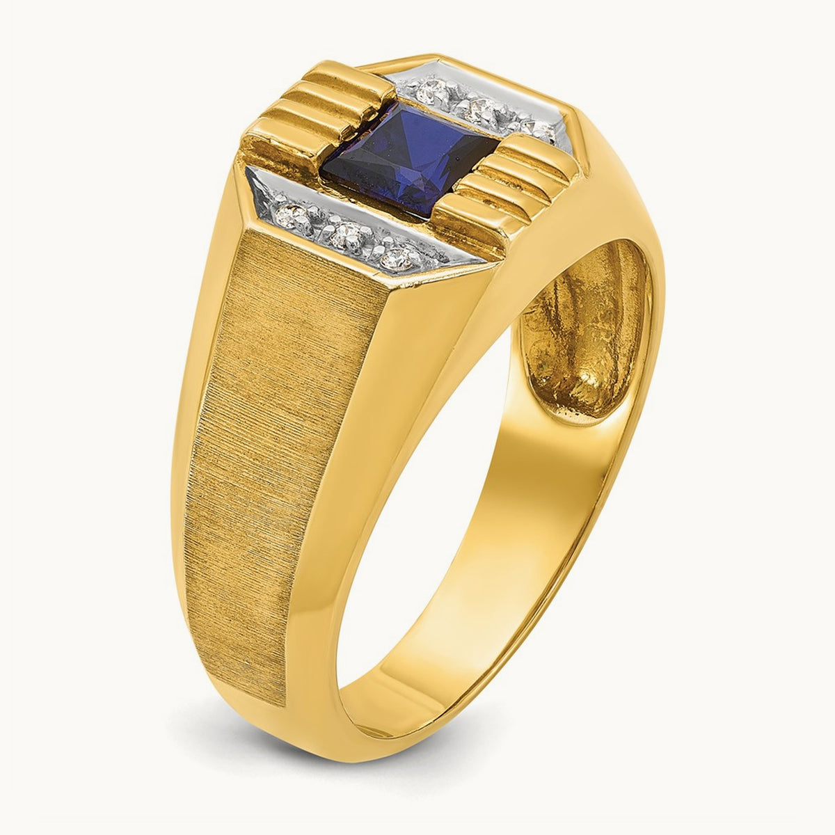 IBGoodman Men's Cr.Sapphire and Diamond Satin Complete Ring, 14K