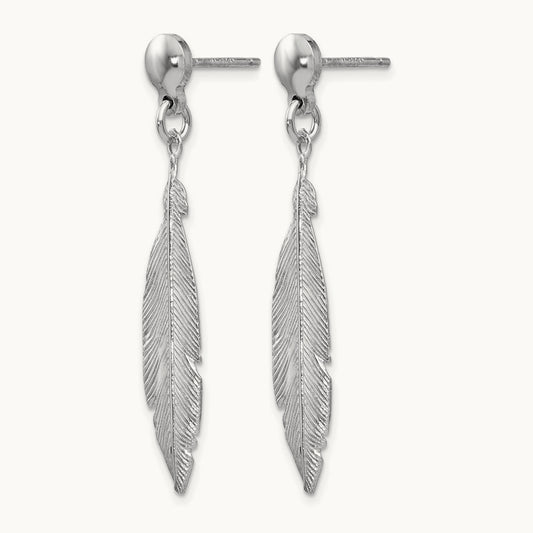 Rhodium-plated Leaf Post Dangle Earrings, Sterling Silver — Leslie's