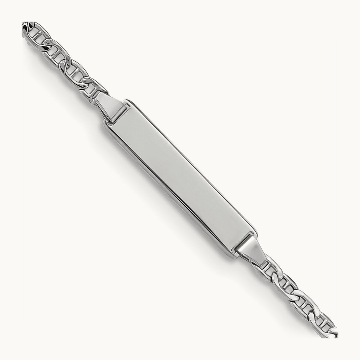 White Gold Semi-Solid Anchor Link ID Bracelet — photo set