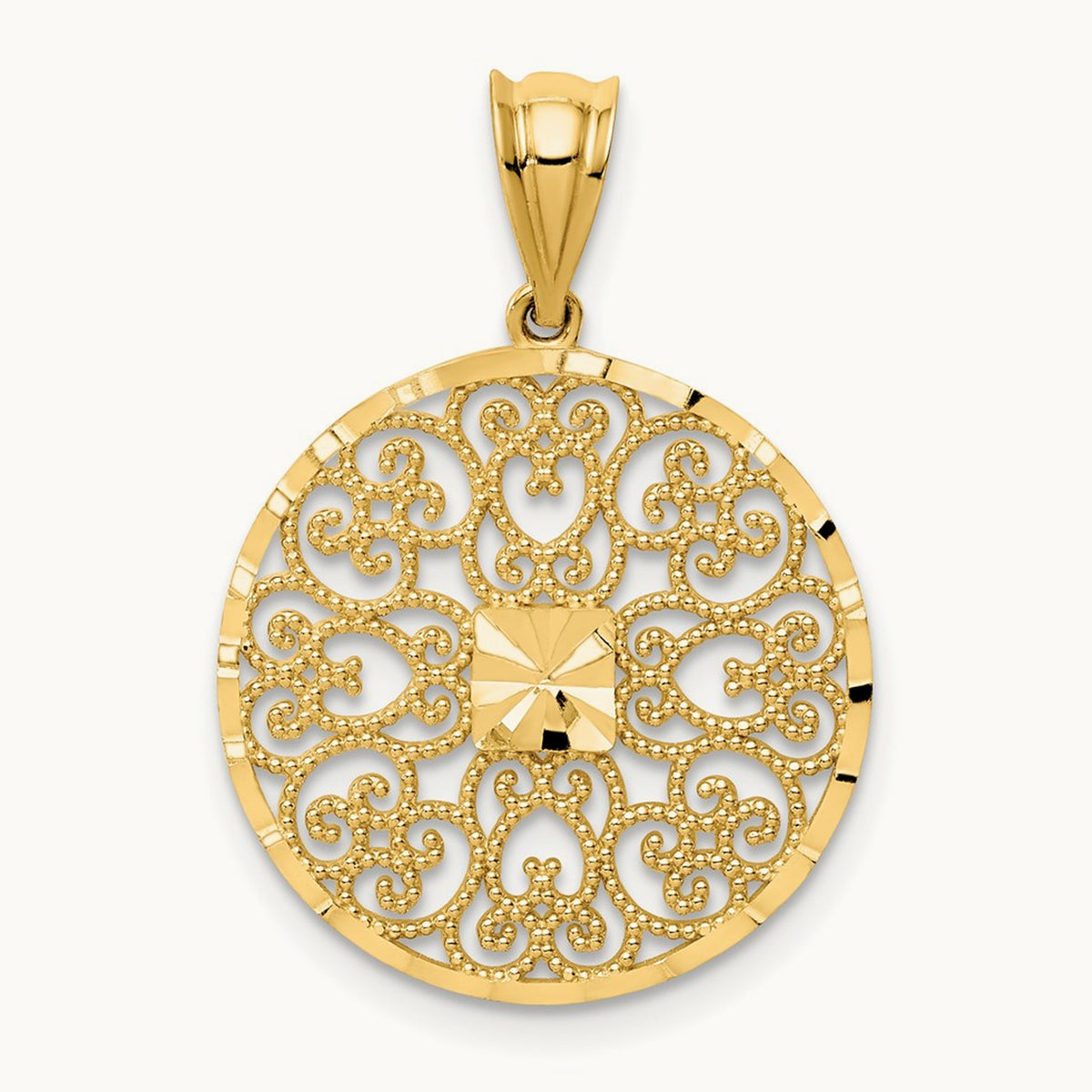 Fancy Filigree / Diamond Cut Charm, 14K