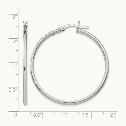 Rhodium-plated Polished Hinged Hoop Earrings, Sterling Silver — Leslie's