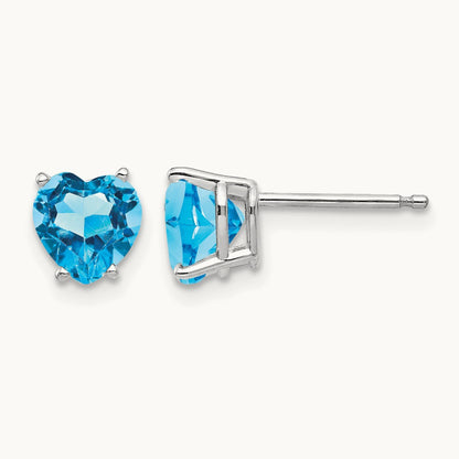 Heart Blue Topaz Earrings, 6mm, 14K White Gold