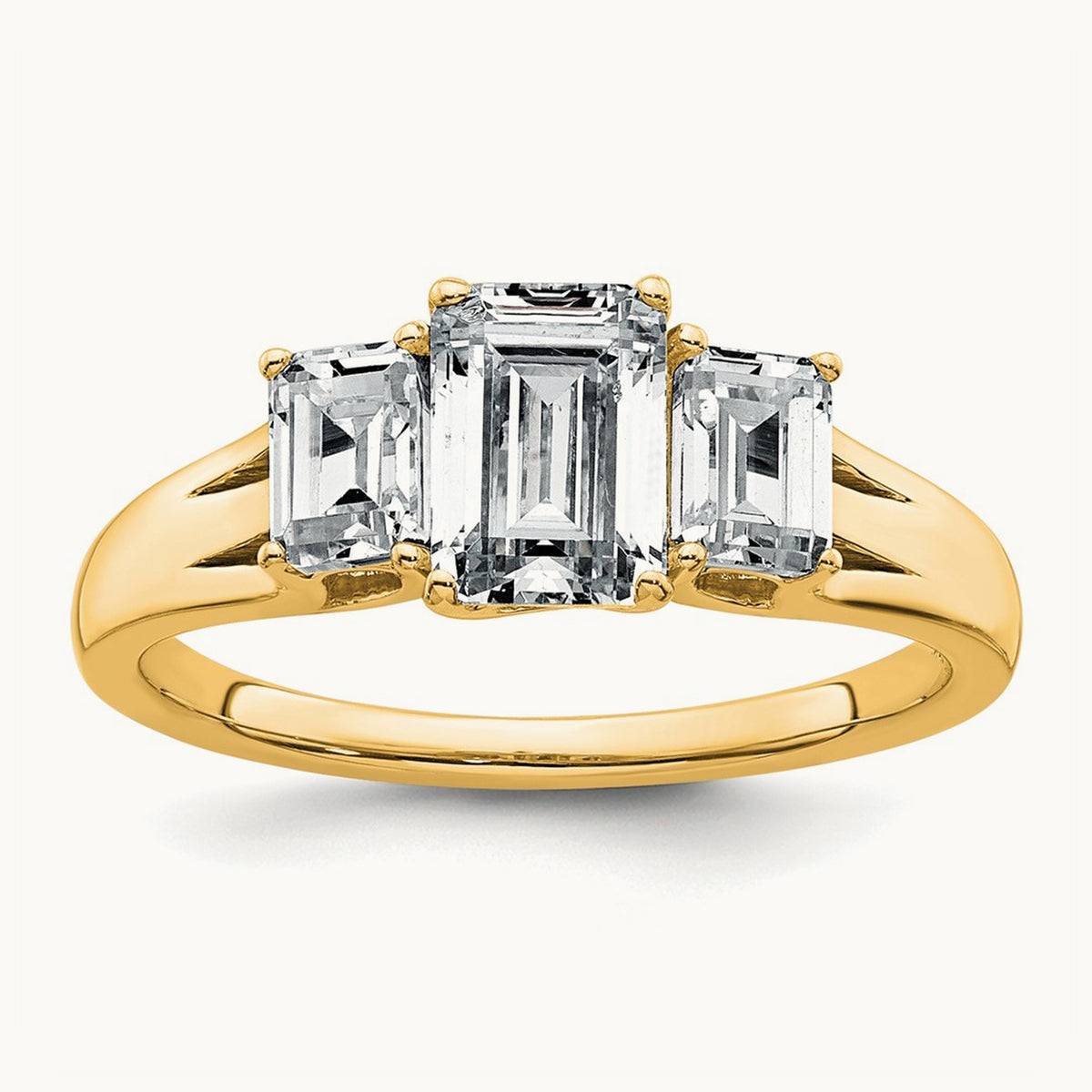 Emerald 3 Stone Engagement Ring, 1.50-3.25 ct tw Lab-Grown Diamond — 1 5/8 ct, 14K Yellow Gold