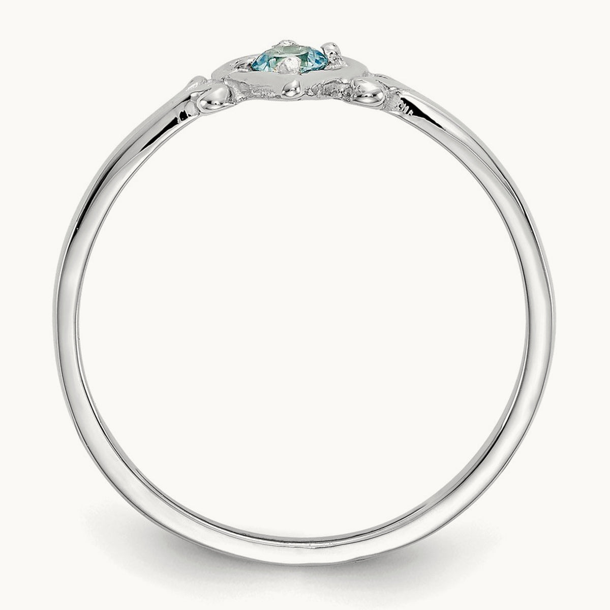 Blue Topaz Birthstone Heart Ring — 14K White Gold, 7