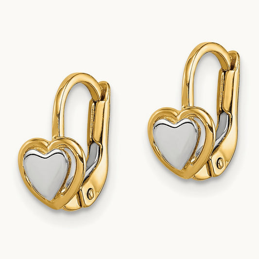 Madi K Two-Tone Children's Heart Hoop Earrings, 14K