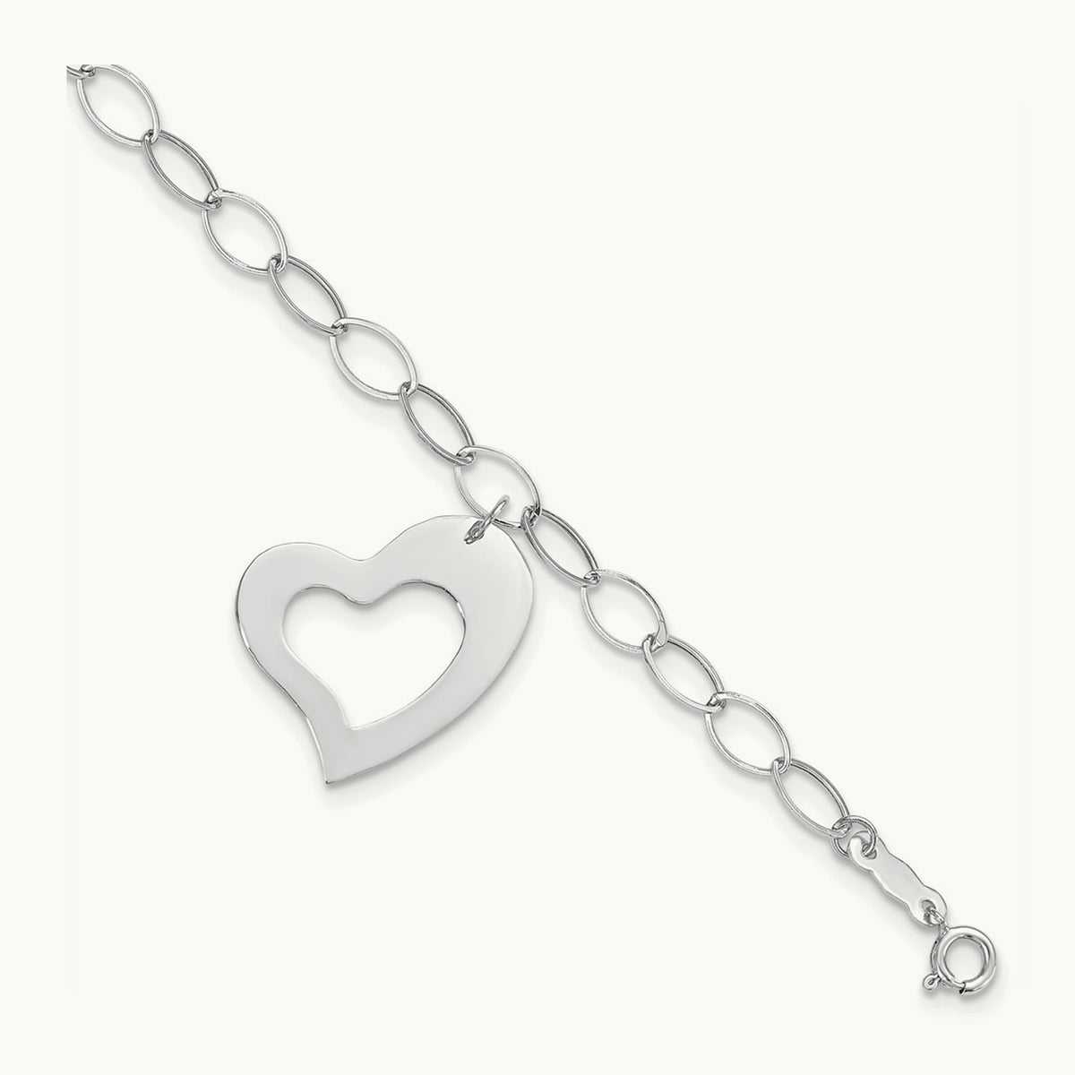 Dangle Heart Bracelet — 14K White Gold, 7.25mm