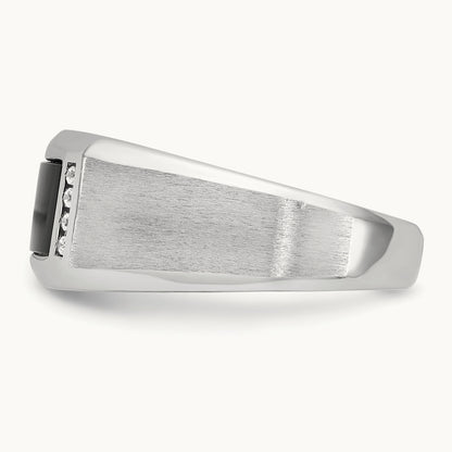IBGoodman Men's Satin Onyx/Diamond Complete Ring, 14K White Gold