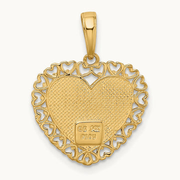 GRANDMA Heart w/Flower Charm, 14K Two-tone