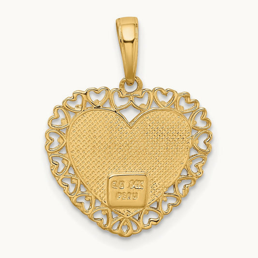 GRANDMA Heart w/Flower Charm, 14K Two-tone