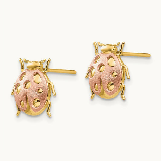 Ladybug Post Earrings, 14K Two-tone