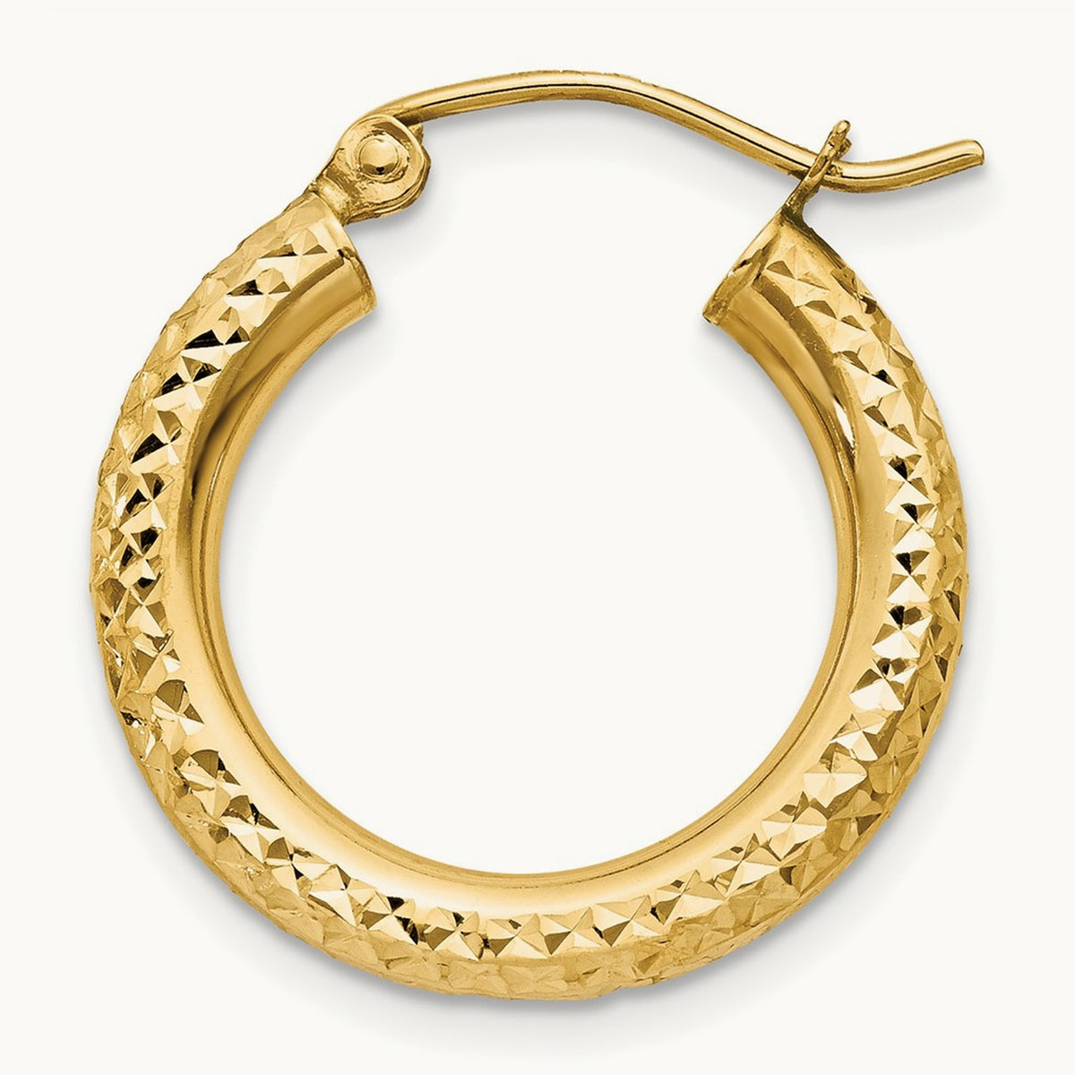 Single 14k Diamond-cut Round Hoop Earring, 3mm