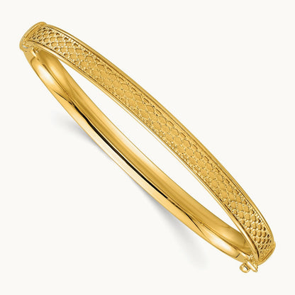 Polished Brushed and Textured Hinged Bangle, 14K