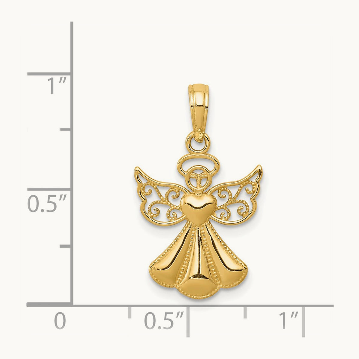 Polished/Textured Guardian Angel W/Heart Pendant — 14K Yellow Gold