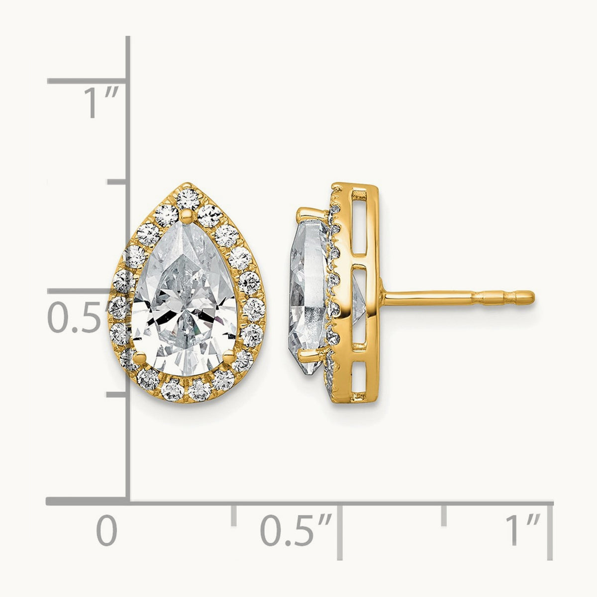 Pear Halo Post Earrings, 1.25-6.75 ct tw Lab-Grown Diamond — 3 1/2 ct, VS (Best), 14K Yellow Gold