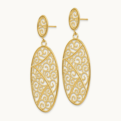 Oval Dangle Earrings, 14K
