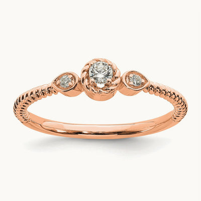 Roped Band Petite Round Complete Diamond Ring — 14K Rose Gold, 7