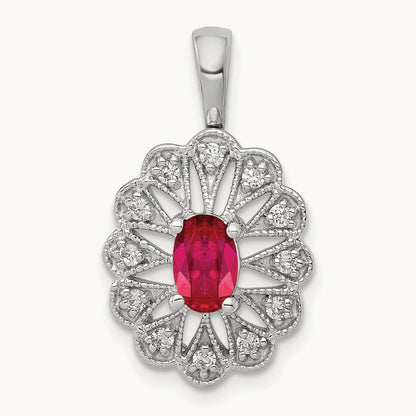 Created Ruby Pendant, 0.15 ct tw Lab-Grown Diamond