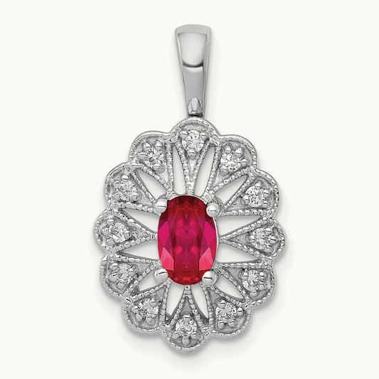 Created Ruby Pendant, 0.15 ct tw Lab-Grown Diamond