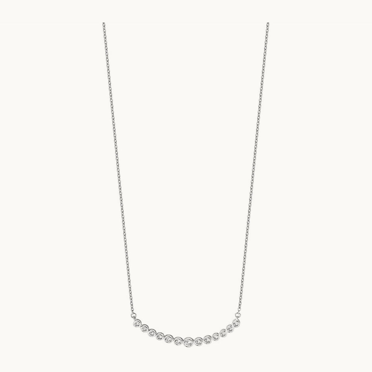 Diamond Curved Bar Necklace, 14K White Gold