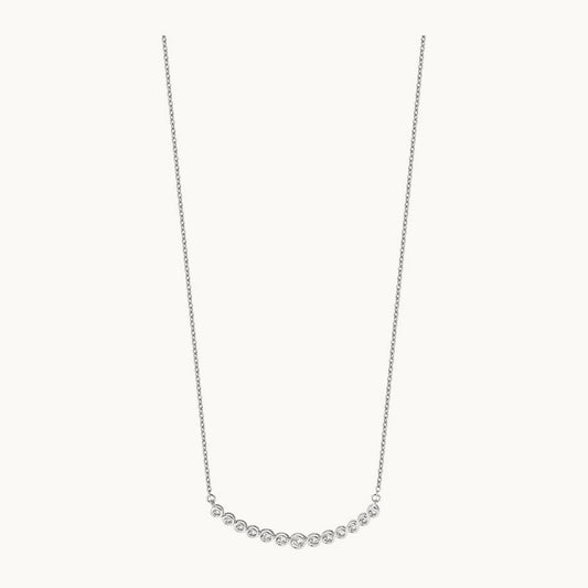 Diamond Curved Bar Necklace, 14K White Gold
