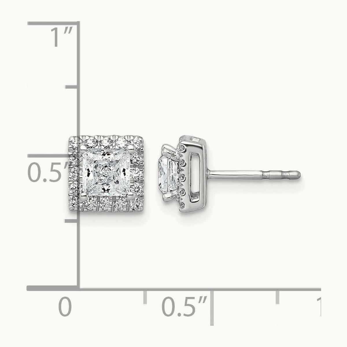 Princess Halo Post Earrings, 0.50-7.50 ct tw Lab-Grown Diamond — 1 1/3 ct, 14K White Gold