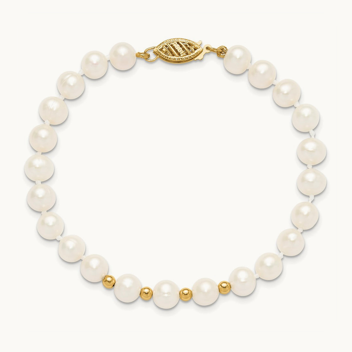 6- White FW Cultured Pearl 18in. Necklace 7.25 Bracelet Earring Set, 7mm, 14K