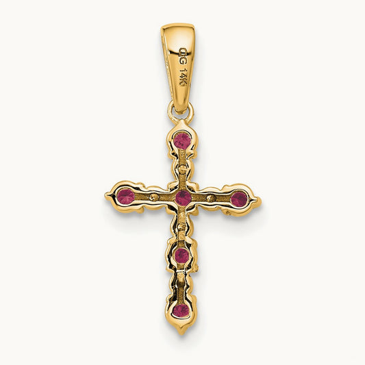 Rhodolite Garnet and Diamond Cross Pendant — 14K Yellow Gold