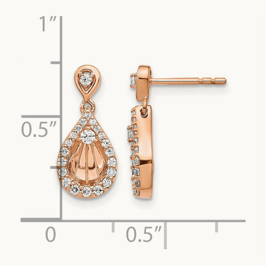 Diamond Teardrop Dangle Post Earrings, 14K Rose Gold