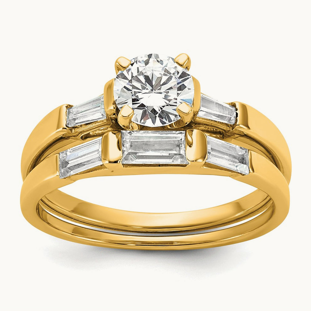 Setting: Gold 3-Stone Diamond Peg Set Engagement Ring — 14K Yellow Gold, 7