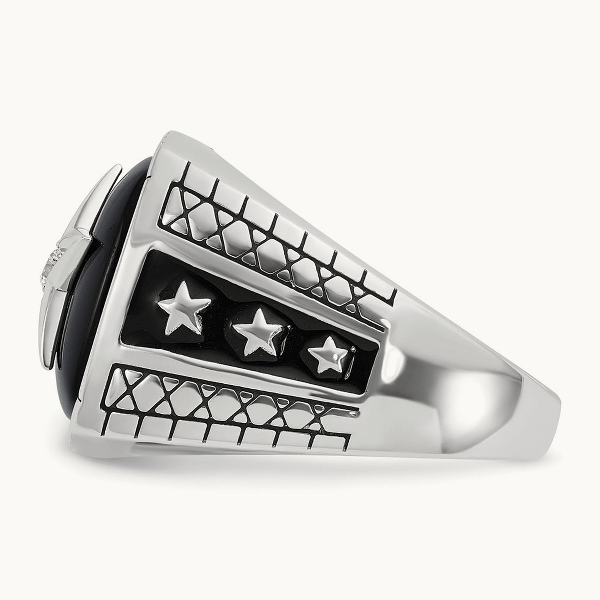 IBGoodman Men's Antiqued Onyx and Diamond Complete Ring, 14K White Gold
