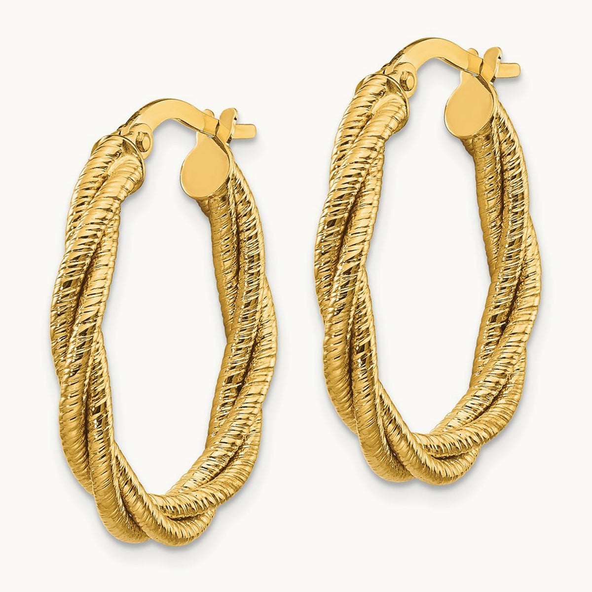 Polished Textured Twisted Oval Hoop Earrings, 14K