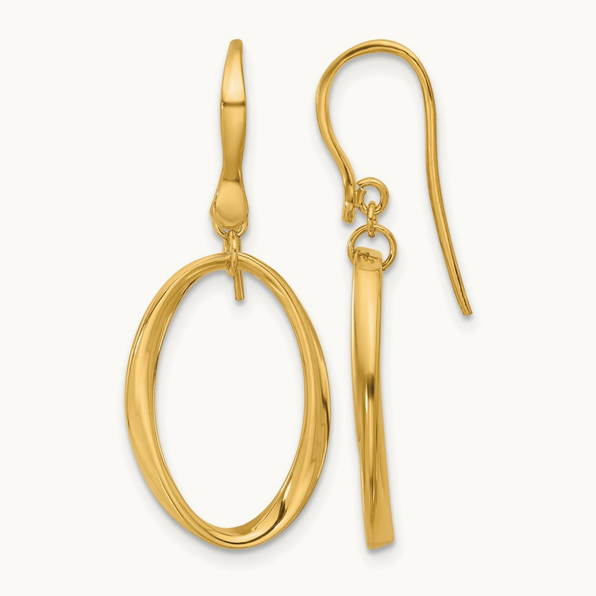 Polished Oval Shepherd Hook Dangle Earrings, 14K — Leslie's
