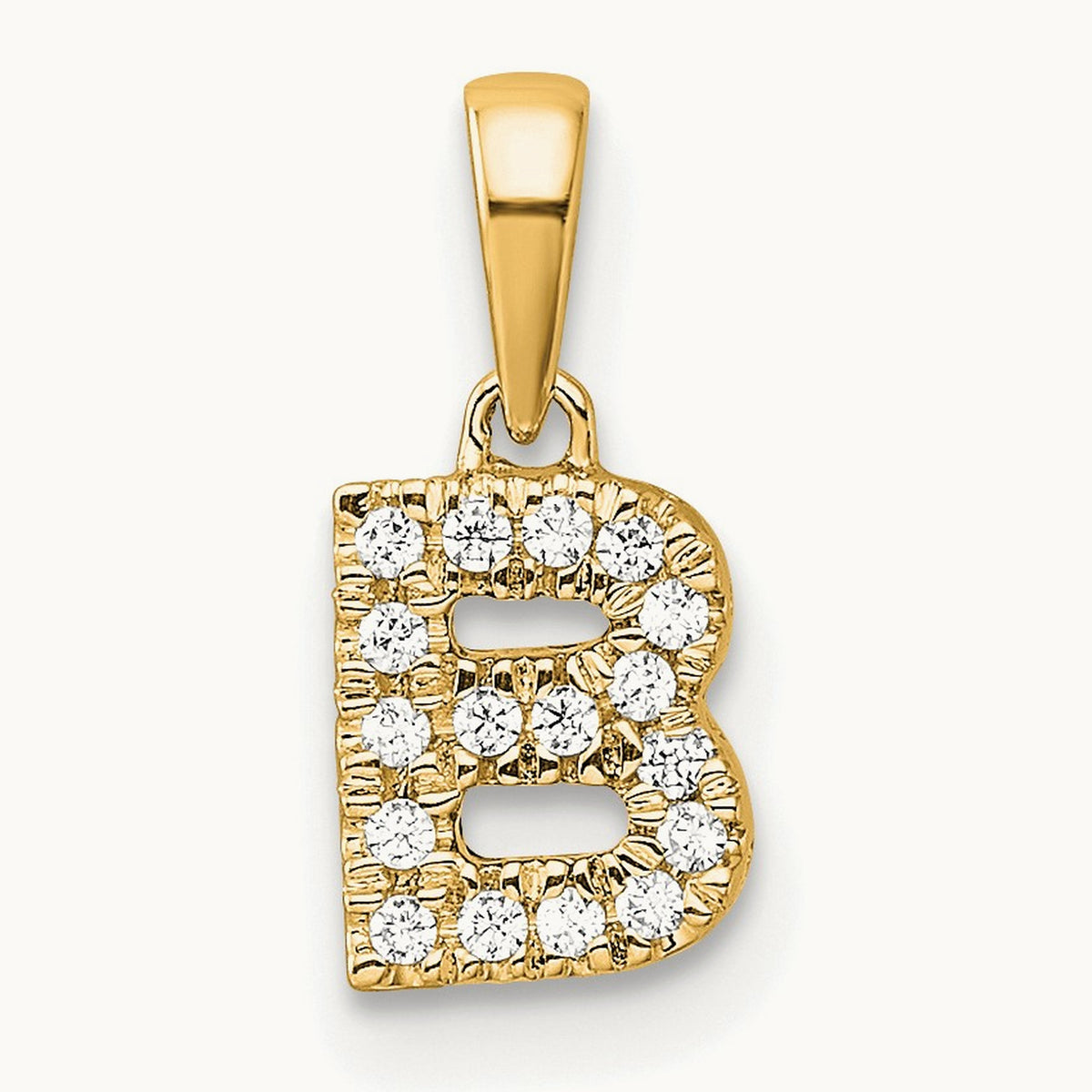 Diamond Initial with Bail Pendant — 14K Yellow Gold, B