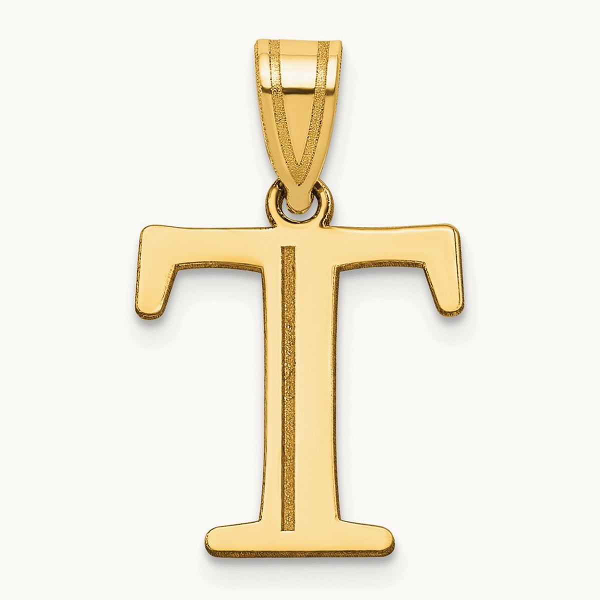 Polished Etched Letter T Initial Pendant, 14K