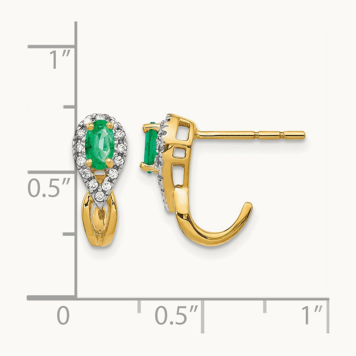 1/8Ct Diamond and Emerald Earrings — 14K Yellow Gold