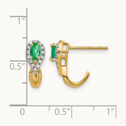 1/8Ct Diamond and Emerald Earrings — 14K Yellow Gold